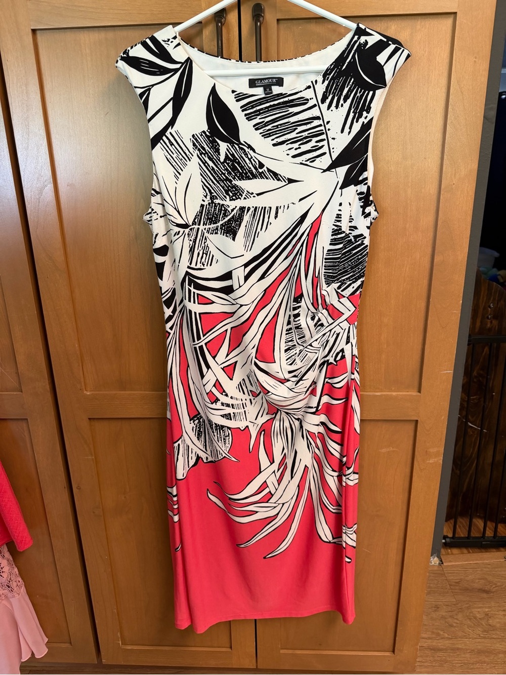 Glamour Coral, Black & White Sleeveless Midi Dress